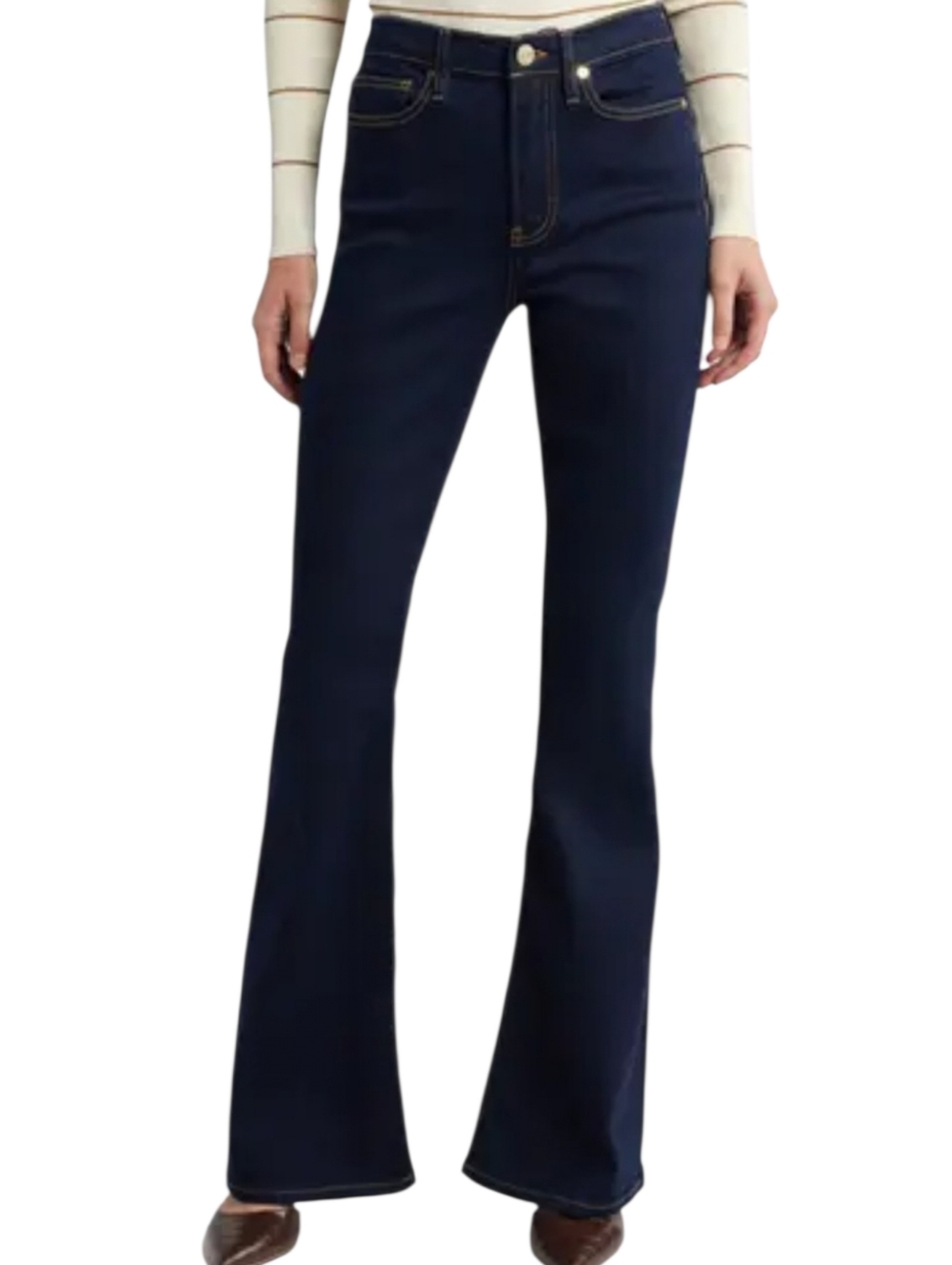 Frame Le One Flare Jeans in Keller Size 2 - 34" Inseam Long Dark Wash - Picture 2 of 12